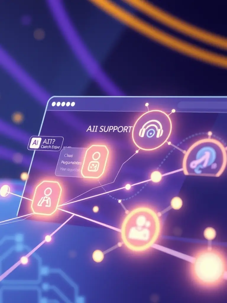 A graphic illustrating AI integration within a church website, showing AI-powered chat support, content optimization, and personalized user experiences.